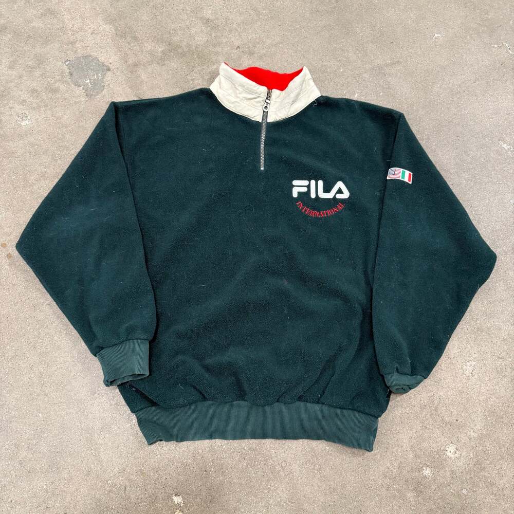 Vintage 90s Fila International Italia Flag Embroidered 1/4 Zip Pullover Fleece M